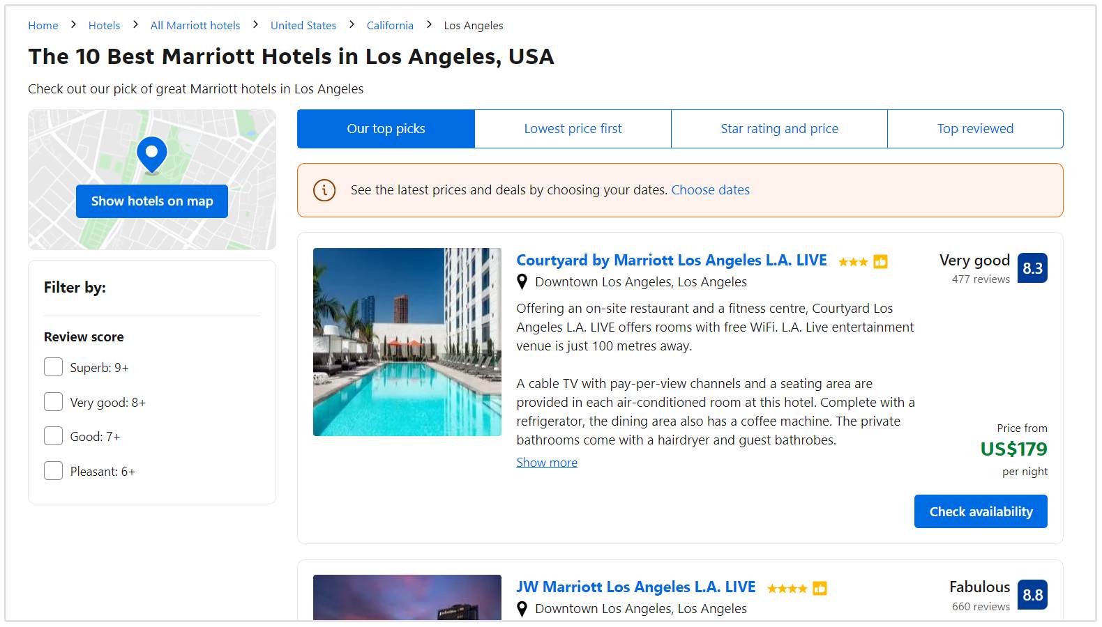 booking.com'da marriott otelleri